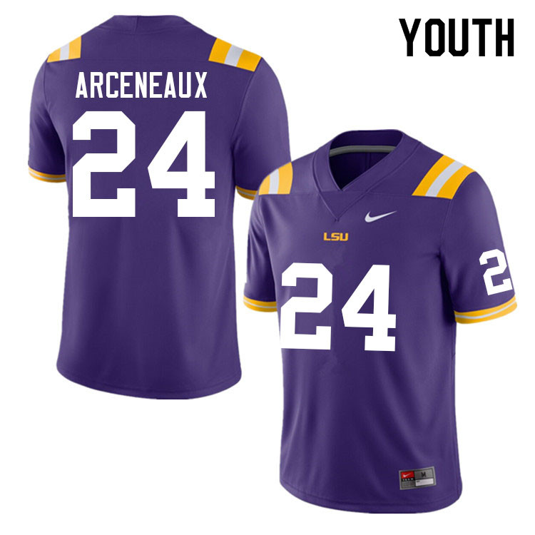 Youth #24 Carter Arceneaux LSU Tigers College Football Jerseys Sale-Purple